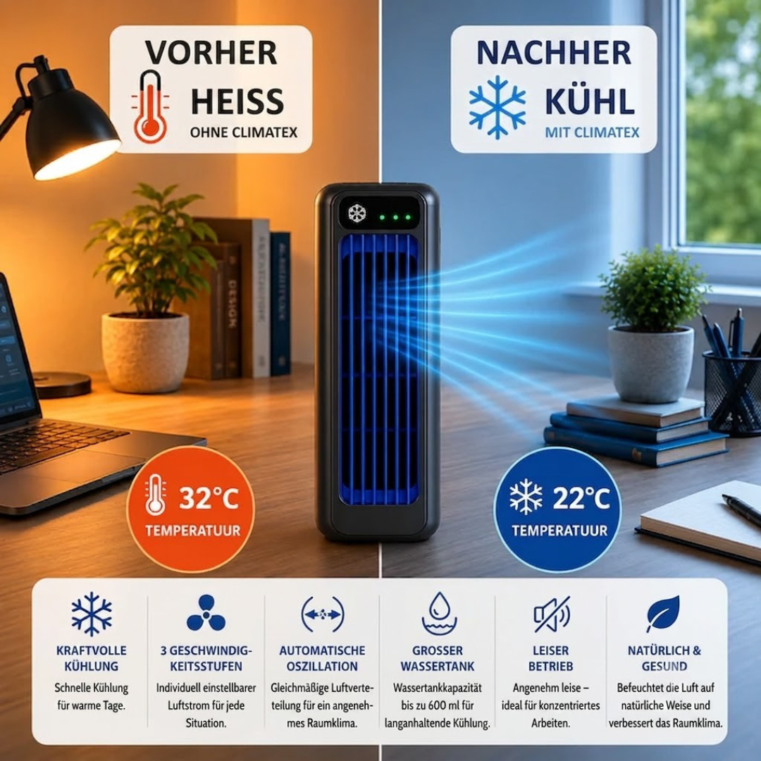 Smarter Tischkühler | Mobiler USB-Luftkühler mit Akku