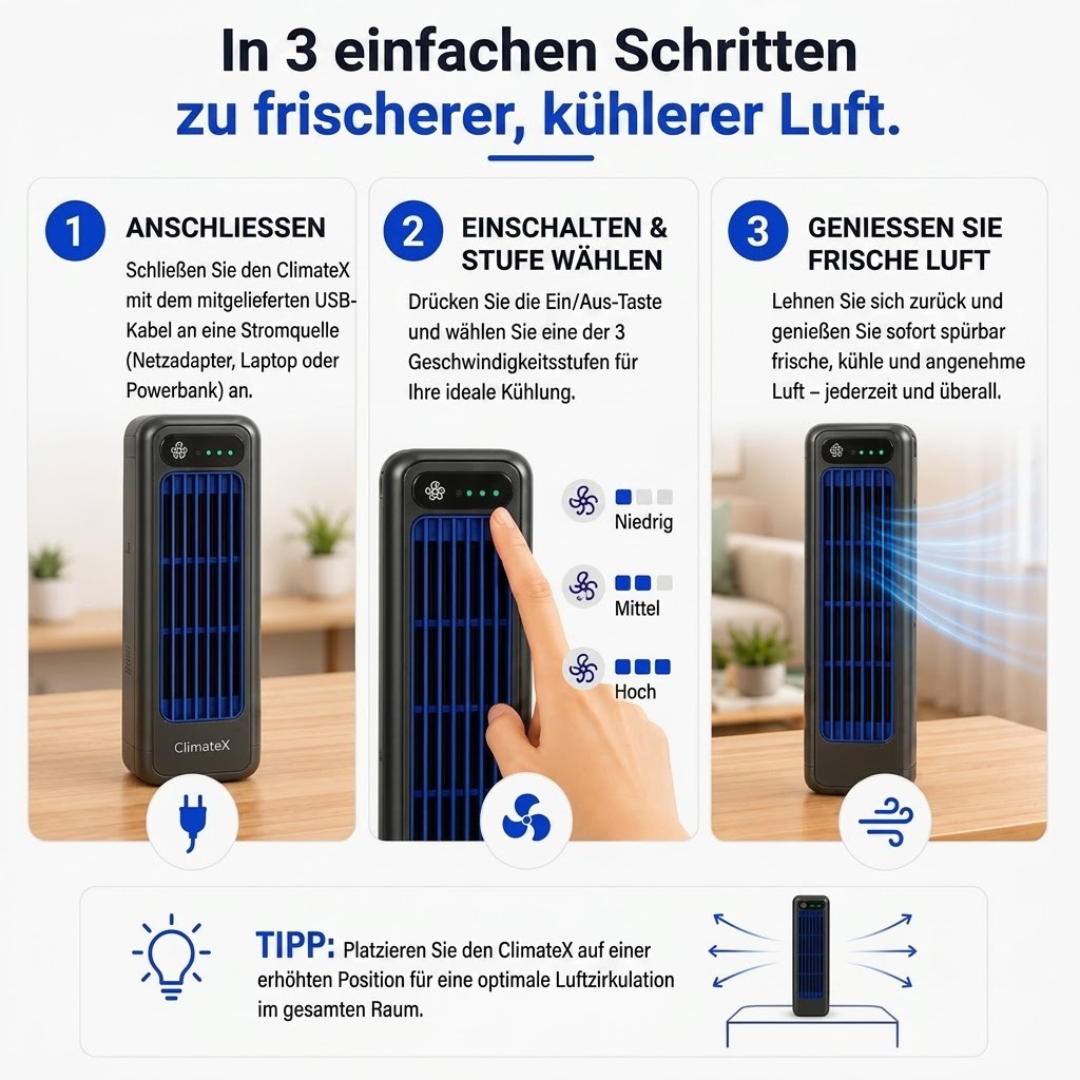 Smarter Tischkühler | Mobiler USB-Luftkühler mit Akku