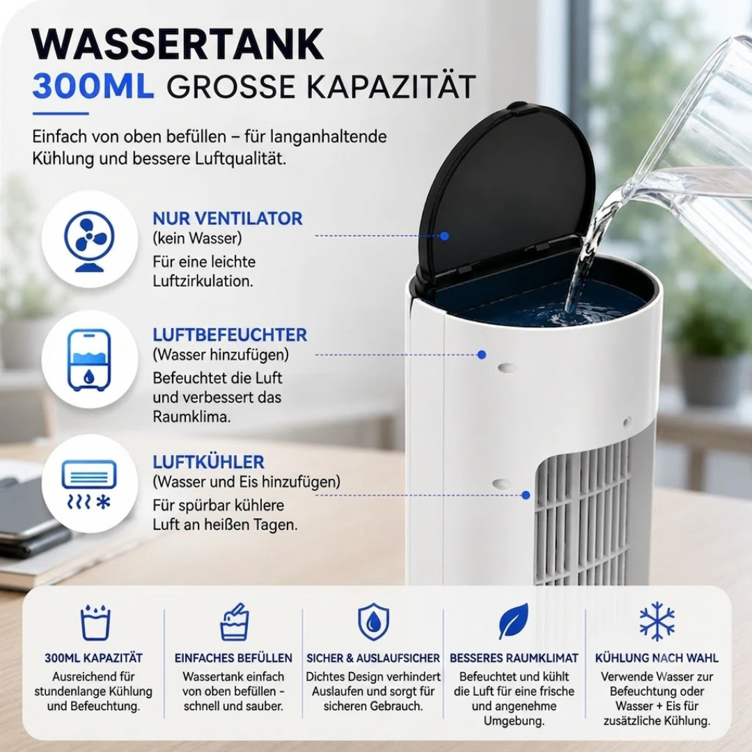 Frescora Mini Luftkühler | Tragbarer Akku-Ventilator