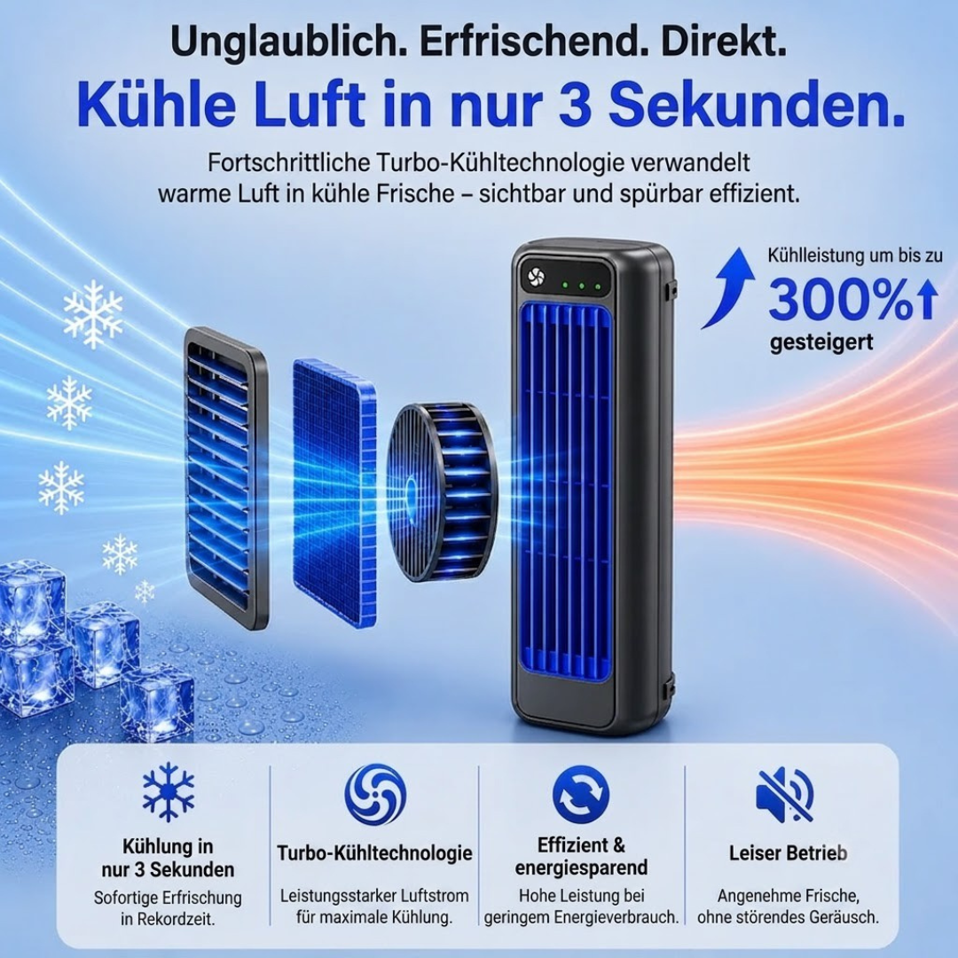 Smarter Tischkühler | Mobiler USB-Luftkühler mit Akku