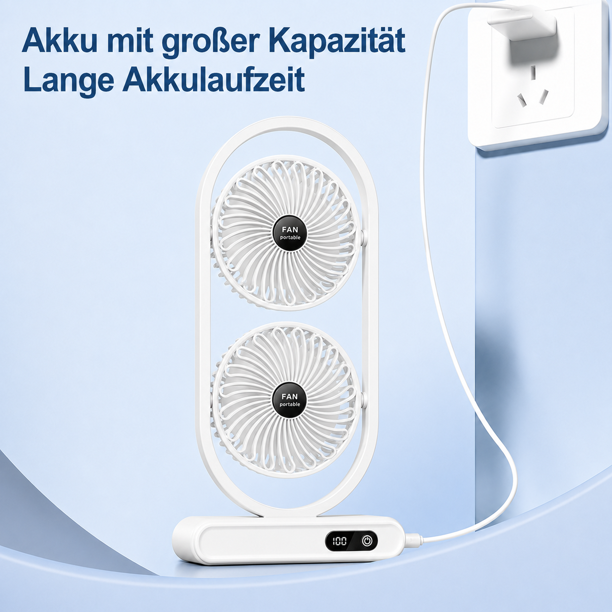 S30 DuoBreeze | Kabelloser Doppelkopf-Ventilator mit Akku