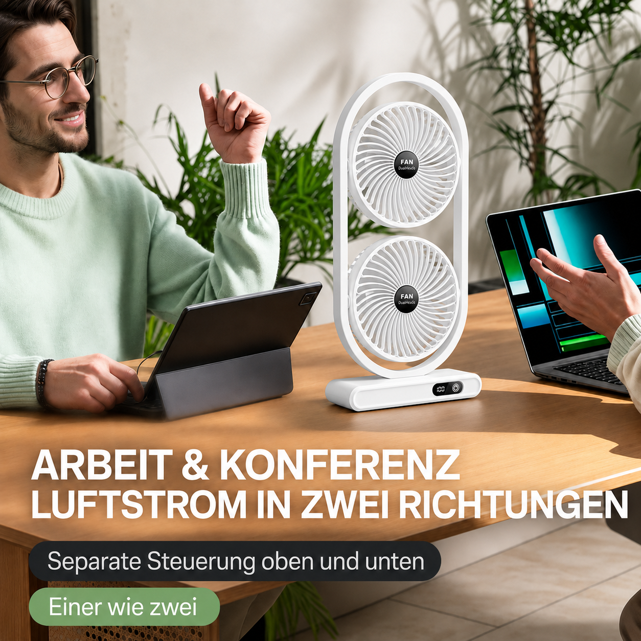 S30 DuoBreeze | Kabelloser Doppelkopf-Ventilator mit Akku