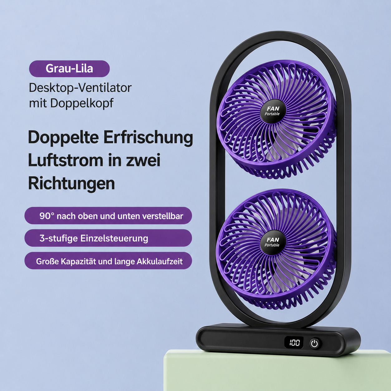 S30 DuoBreeze | Kabelloser Doppelkopf-Ventilator mit Akku